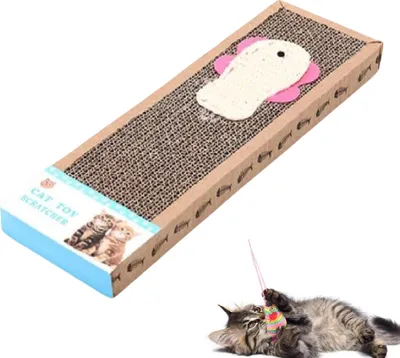 Obrázek produktu pro Kartonové škrabadlo pro kočky Kartonová hračka rybí jeskyně 37x12x5 cm Horizontální lehátko