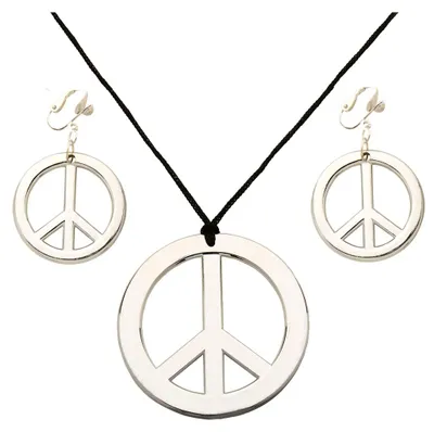 Produktbild von Hippie Halskette & Ohrringe mit Peace-Zeichen für Flower Power Parties & Fasching