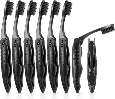 Produktbild von Reise-Zahnbürsten 8er Pack, Klappbar, Schwarz, Tragbar, Für Schule, Camping, Reisen