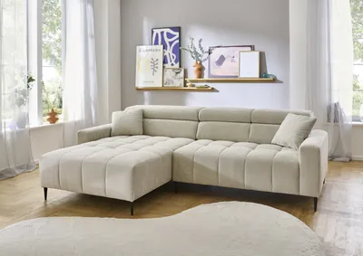 Produktbild von Wohnlandschaft >Stanislaw< elektr. Sitztiefenverstellung, Cord taupe - 256x100x180cm (BxHxT)