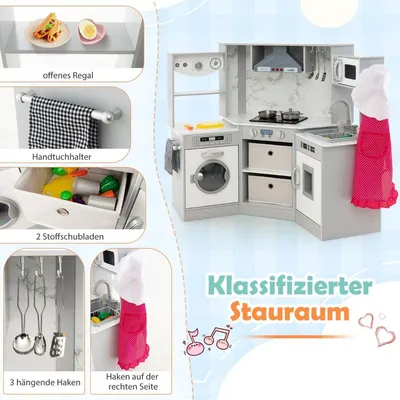Produktbild von Spielküche aus Holz mit Licht, Ton, Wasserspender und Waschmaschine