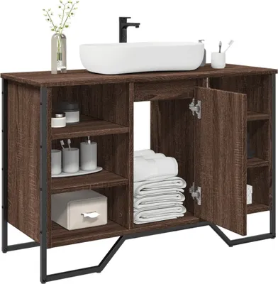 Imagen del producto de Maison Exclusive - Mueble bajo lavabo, color marrón imitación roble, 91 x 35 x 60 cm