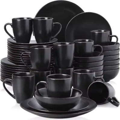 Produktbild von Opal Servierset – Servierset – 48-teilig – für 12 Personen – Schwarz Keramik – Kleine Teller
