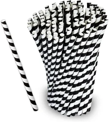 Image de 100 pailles en papier résistantes Love Nature à rayures noires et blanches - Pailles recyclées - Pailles en papier pour boissons - Pailles en papier - Pailles en papier - Pailles à usage unique - Pailles noir et blanc
