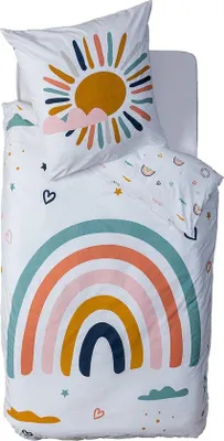 Obrázok produktu pre Uniqoos® detská posteľná bielizeň 140x200 cm, bavlna – obliečka na prikrývku s motívom dúhy, ružová/biela, vrátane obliečky na vankúš 63x63 cm