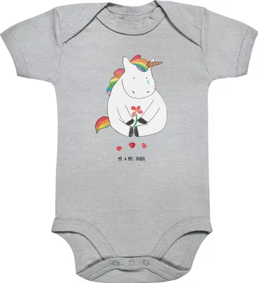 Produktbild von Mr. & Mrs. Panda Babybody Einhorn Traurig 12. - 18. Monat - Heather Grey - Geschenk, Babystrampler, babykleidung body, Einhörner, Liebe, overall baby, Strampler, Unicorn