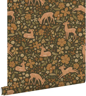 Imagen del producto de ESTAhome papel pintado ciervos verde y rojo barro cocido 50 x 900 cm