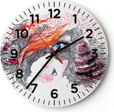 Produktbild von Wanduhr - Rund - Glasuhr - Frau Kuchen Abstraktion Eleganz - 40x40cm - Schleichendes Uhrwerk - Lautlos - zum Aufhängen bereit - Dekoration Modern - Wanddekoration aus Glas - C4AR40x40-3004