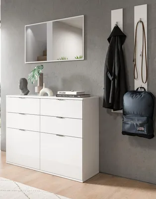 Produktbild von Garderobe Set 4-teilig "SystemX" in weiß Hochglanz Garderobenkombination 166 cm