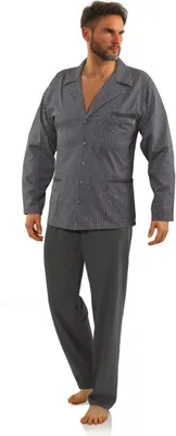 Produktbild von Sesto Senso Herren Schlafanzug Pyjama 100% Baumwolle Knöpfen Langarm + Pyjamahose -Set - 2363/02 - M