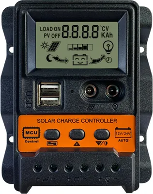 Image de Contrôleur de puissance photovoltaïque à double sortie USB 12Volt 24Volt Identification automatique Affichage LCD Contrôleur solaire Gestion de la charge à trois niveaux Contrôleurs PWM