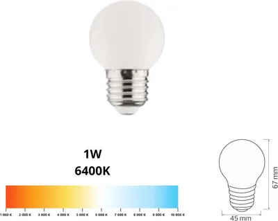 Zdjęcie produktu dla 0LED-001-017-0001-050: Żarówka LED HOROZ do girland, mała kulka, 1 W, biała, 6400 K, E27, 230 V, kolorowa żarówka LED, tęcza