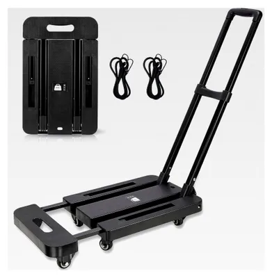 Produktbild von Klappbare Sackkarre mit 2 elastischen Seilen, 6 Rädern, 200 kg Tragkraft, Transportkarre für Gepäck, Reisen, Einkaufen, Umzug und Büro