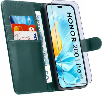 Image de Étui pour Honor 200 Lite 5G | Coque portefeuille en cuir, type livre, avec protection en verre