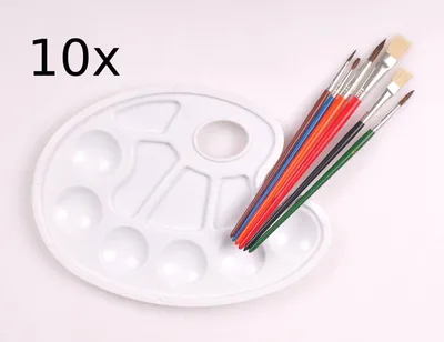Produktbild von 10x Pinselset mit Farbmischpalette Rundpinsel Flachpinsel Mischpalette Pinsel