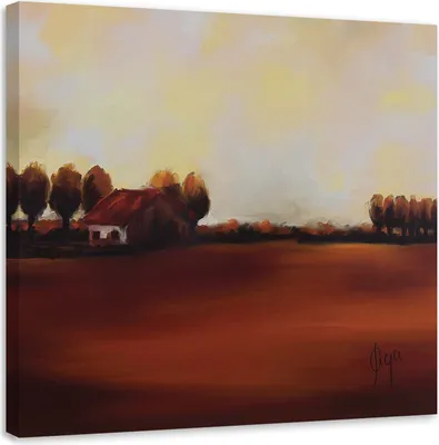 Immagine prodotto di Quadro su tela con vista su un campo in campagna 50x50 cm Feeby marrone quadro da parete pronto per essere appeso