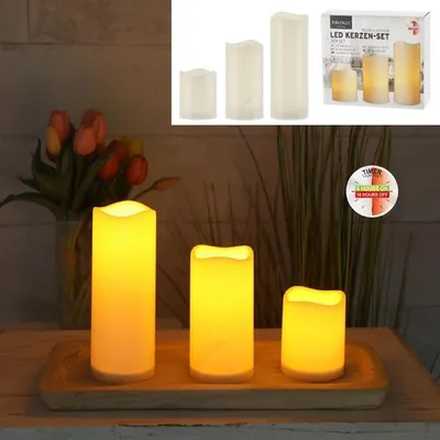 Produktbild von LED Outdoor Kerzen 3er Set warmweiß mit Flackern, Timer, Deko Innen Außen