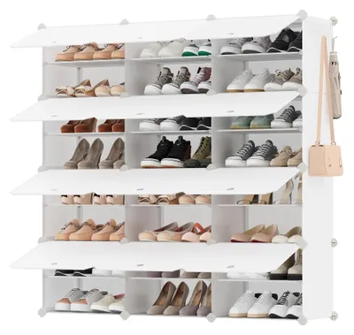 Produktbild von SONGMICS Schuhregal, schmal, Schuhschrank mit Türen 12 Fächern, Wolkenweiß