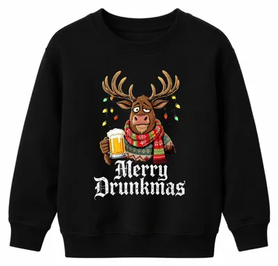 Zdjęcie produktu dla Merry Drunkmas Reindeer Beer Mug Christmas Funny Gift Scarf Uni  Kids Sweatshirt Pullover, czarny, 128