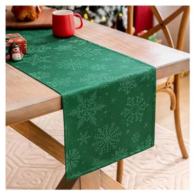 Produktbild von Weihnachtlicher Tischläufer, Tischdeko für Weihnachten, Tischdecke für die Weihnachtszeit (Grün Schneeflocke, 35 * 180 cm)
