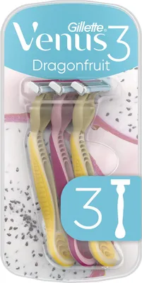 Produktbild von Gillette Venus 3 Dragonfrucht Einwegrasierer, 3 Stück - Premium Damenrasierer-Set für glatte Haut ohne Reizungen. Einfache Anwendung und hochwertige Materialien für ein angenehmes Rasiererlebnis.