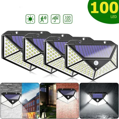A collage of solar powered LED lights, showing multiple units and examples of their use in different outdoor settings.