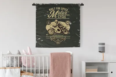 Produktbild von MuchoWow® Wandteppich Wandbehang Motorrad - Mann - Zeichnung - Retro 90x90 cm Tapisserie Dekoration Wandtuch - Wandaufhänger