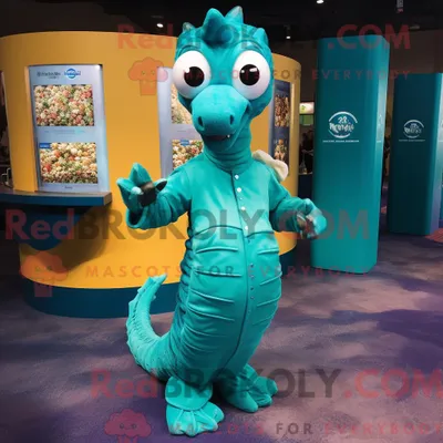 Zdjęcie produktu dla Blågrønn REDBROKOLY Seahorse-maskotdraktfigur ze strojem i kombinezonem