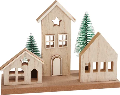 Produktbild von VBS Holzbausatz "Weihnachtshäuser mit Tannen", 12-tlg.