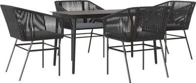 Produktbild von 5-tlg. Garten-Essgruppe mit Kissen Schwarz Poly Rattan Glas
