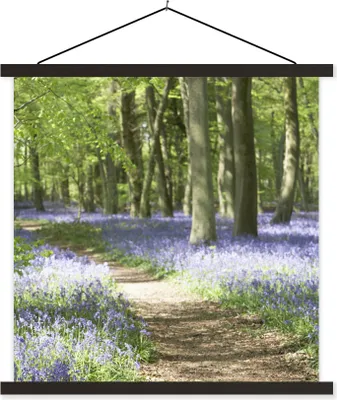 Produktbild von MuchoWow® Textilposter Wald - Weg - Blumen - Lila - Grün - Natur 90x90 cm mit schwarzem Rahmen - Magnetisches