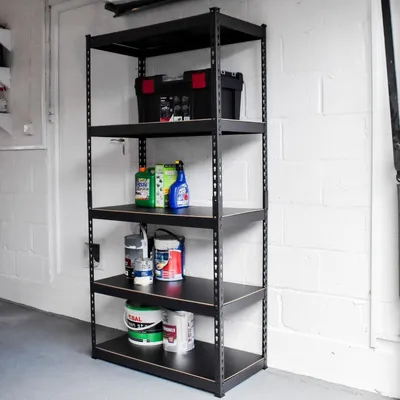 Produktbild von Home Master® 5-Stufen-Regaleinheit | Garagenabstell | Pulverbeschichtung | 175 kg Pro Regal | Heavy Duty | Keine Werkzeuge Erforderlich | Schwarz | 183 x 90 x 45 cm