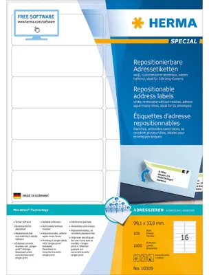 Immagine prodotto di HERMA Adressetiketten A4 weiß 99,1x33,8 mm 1600 St.
