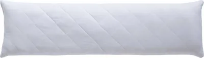 A white quilted body pillow is shown horizontally against a white background.