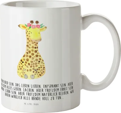 Produktbild von Mr. & Mrs. Panda Camping Tasse Giraffe Blumenkranz - Weiß - Geschenk, Trinklernbecher, Pott, Abenteurer, Selbstliebe, Schulkind, Haferl, Plastikbecher, Kindertasse