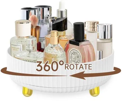 Zdjęcie produktu dla Ibenzoa® 360° Obrotowy Organizer – przezroczysta, obrotowa taca z 3 półkami, o wysokości 6 cm, z rantem | Idealny do kuchni, łazienki, kosmetyków i przypraw