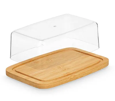 Produktbild von BUTTERDOSE mit Deckel aus Bambus/Kunststoff Butterglocke Kühlschrank Butterschale Butterbehälter Butterbüchse Butter Box 50