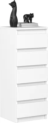 Obrázek produktu pro VBChome Komoda s 5 zásuvkami 40 x 39 x 105 cm Bílá Komoda bez úchytek Víceúčelová skříňka do předsíně Ložnice Obývací pokoj Dětský pokoj