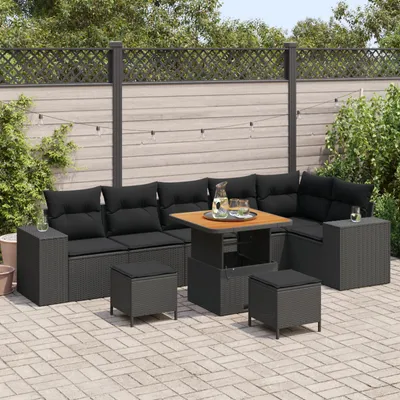 Image de vidaXL Ensemble de canapé de jardin avec coussins 9 pcs noir poly rotin