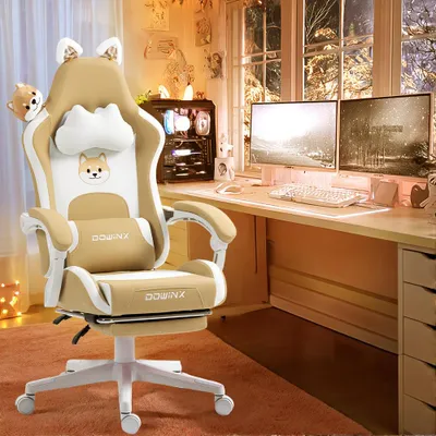 Image de Chaise de bureau ergonomique de couleur rose, avec hauteur réglable, repose-tête et support lombaire