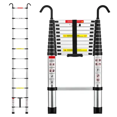 Produktbild von TEENO Teleskopleiter 3,2 M aus Aluminium, Klapptritt mit abnehmbarem Haken, Maximale Belastung 150 kg