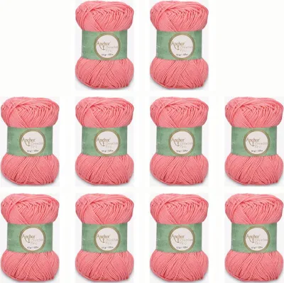 Immagine prodotto di 10 gomitoli di filato Anchor Creativa Fino – filato di cotone per uncinetto e maglia (colore 00409)