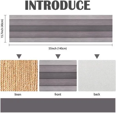 Produktbild von Ibenzoa® Tischläufer aus Baumwoll‑Leinen, Grau mit Retro‑Holzoptik, 40 x 140 cm – Deko & Schutz für Innen und Außen