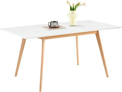 Produktbild von Esstisch Ausziehbar, Skandinavisch Esszimmertisch, Rechteckig Küchentisch Tisch Weiß 120-160 x 80 x 75cm