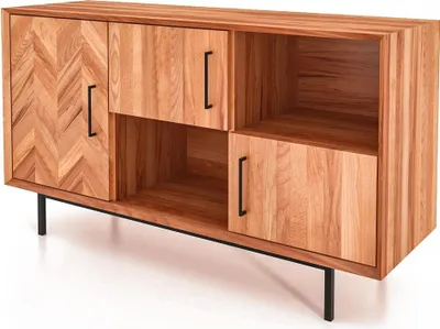 Produktbild von Kommode Seiba Kernbuche massiv 144x45x80 mit 3 Türen 2 Fächern Fischgrätmuster