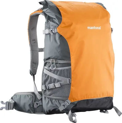 Produktbild von Mantona Kamerarucksack elementsPro 50 - Orange - 260 x 350 x 600 mm - professioneller Outdoor Fotorucksack - anpassbare Innenfächer, Regenhülle, viel Stauraum für 2 Kameras & Zubehör, bis 15 Zoll