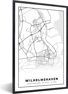 Produktbild von MuchoWow® Gerahmtes Poster Wilhemshaven - Karte - Stadtplan 60x90 cm - Poster mit Schwarzem Bilderrahmen Wandposter Rahmen Foto Bilder - Kunst