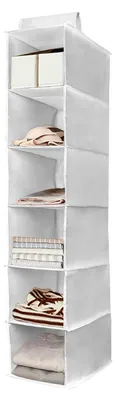 Produktbild von G Hängender Kleiderschrank-Organizer, faltbares Hängeregal, Hängeaufbewahrungsschrank mit 6 Fächern für Textilien, Hängender Stoffkleiderschrank für Pullover und Kleidung, Grau, 20 cm