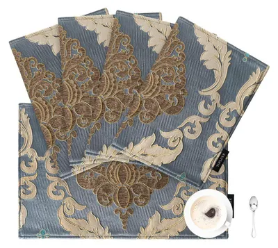 Immagine prodotto di Set di 4 tovagliette, tessuto jacquard, lavabili, 30x45 cm, grigio e blu