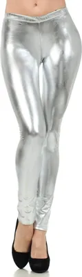 Produktbild von ASKSA Damen Leggins Silber Leggins Metallic Damen Glaenzende Hose 80er mit Hoher Taille Shiny Leggins,Silber,XXL